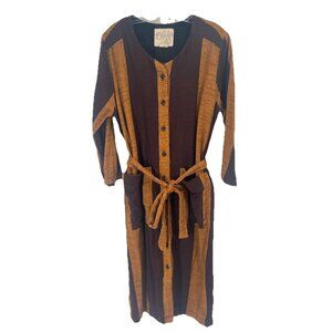 Ace & Jig Ari Dress Brown Striped Button Down Midi Belt 70s Inspired Sz Small